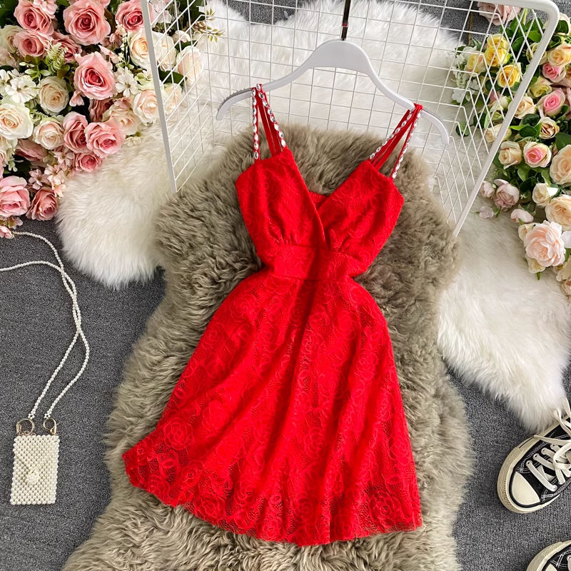 - Trendy A-line Lace Short Dress GEU593