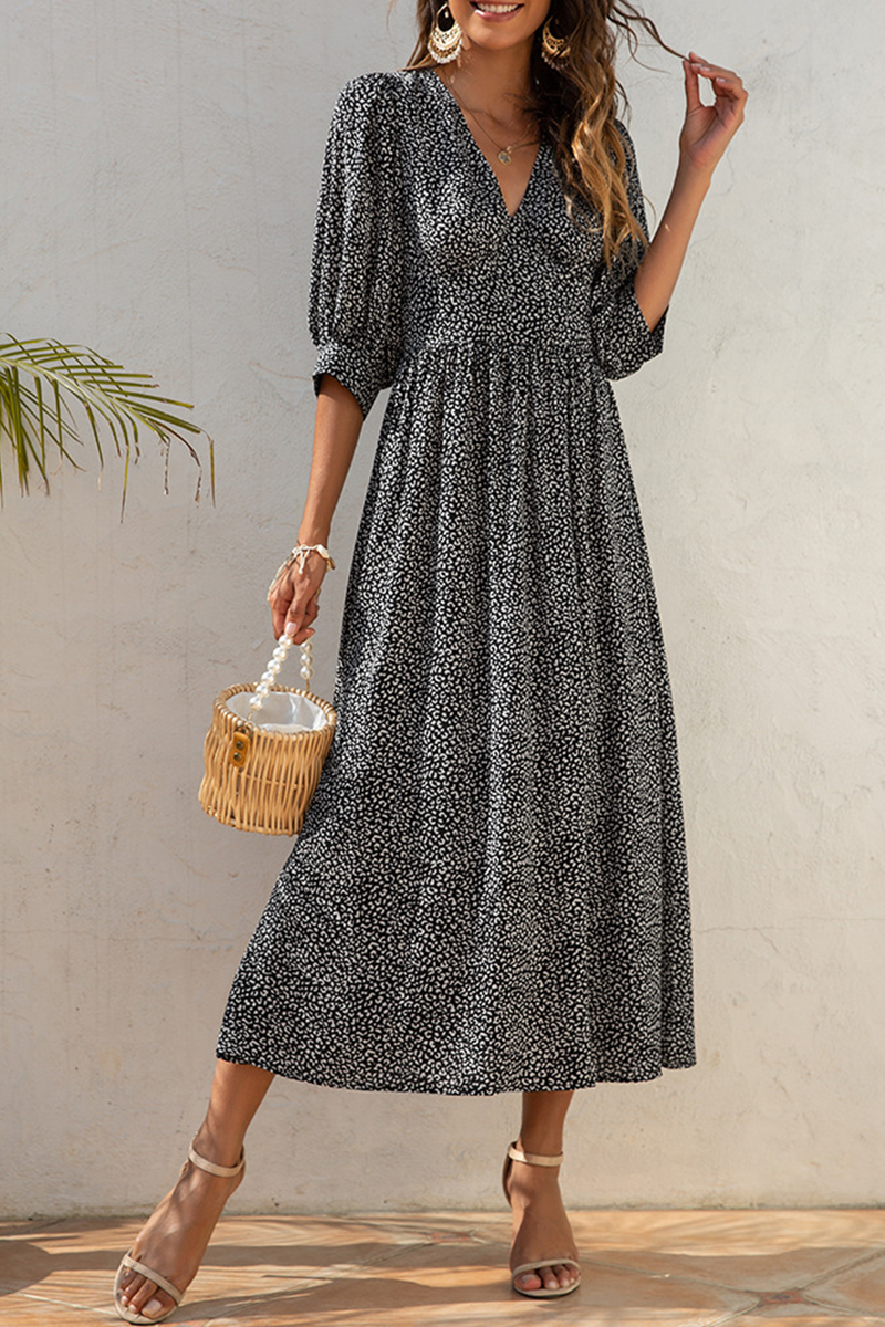 Elegant Floral Fold V Neck A Line Dresses