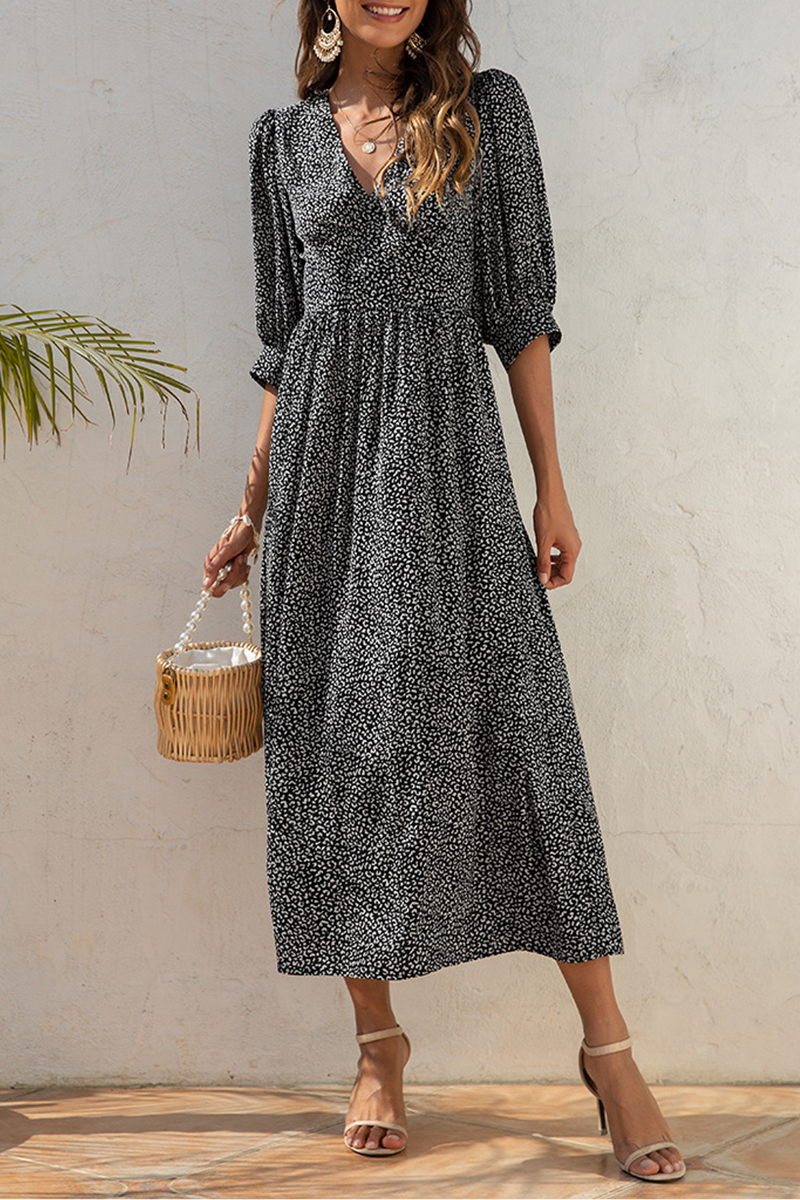 Elegant Floral Fold V Neck A Line Dresses