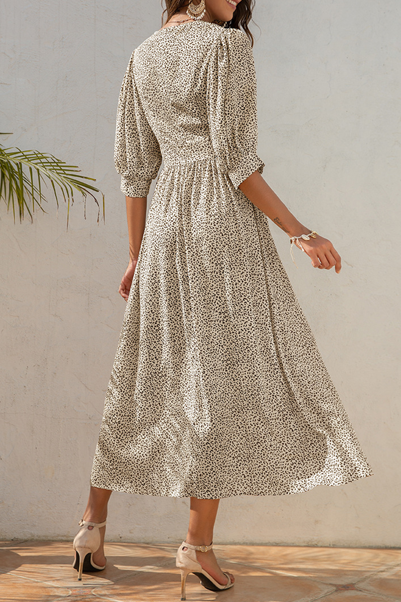 Elegant Floral Fold V Neck A Line Dresses