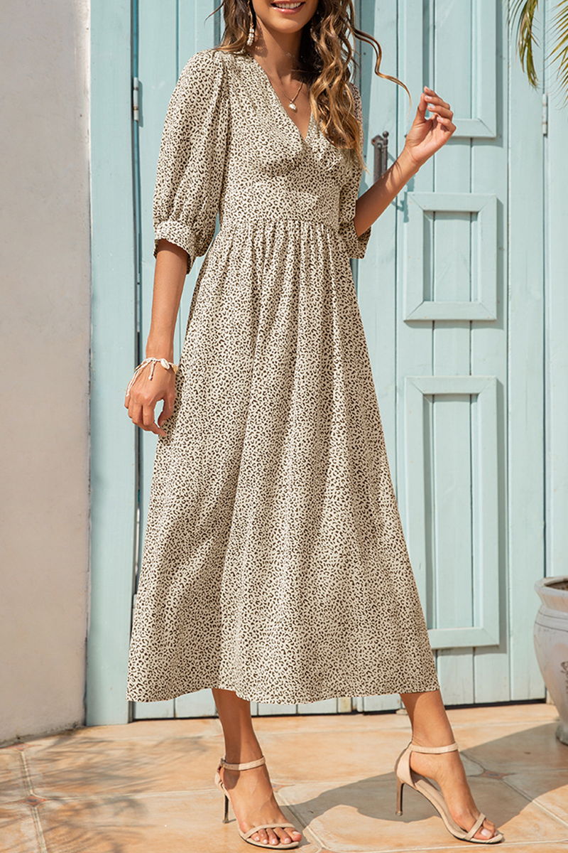 Elegant Floral Fold V Neck A Line Dresses