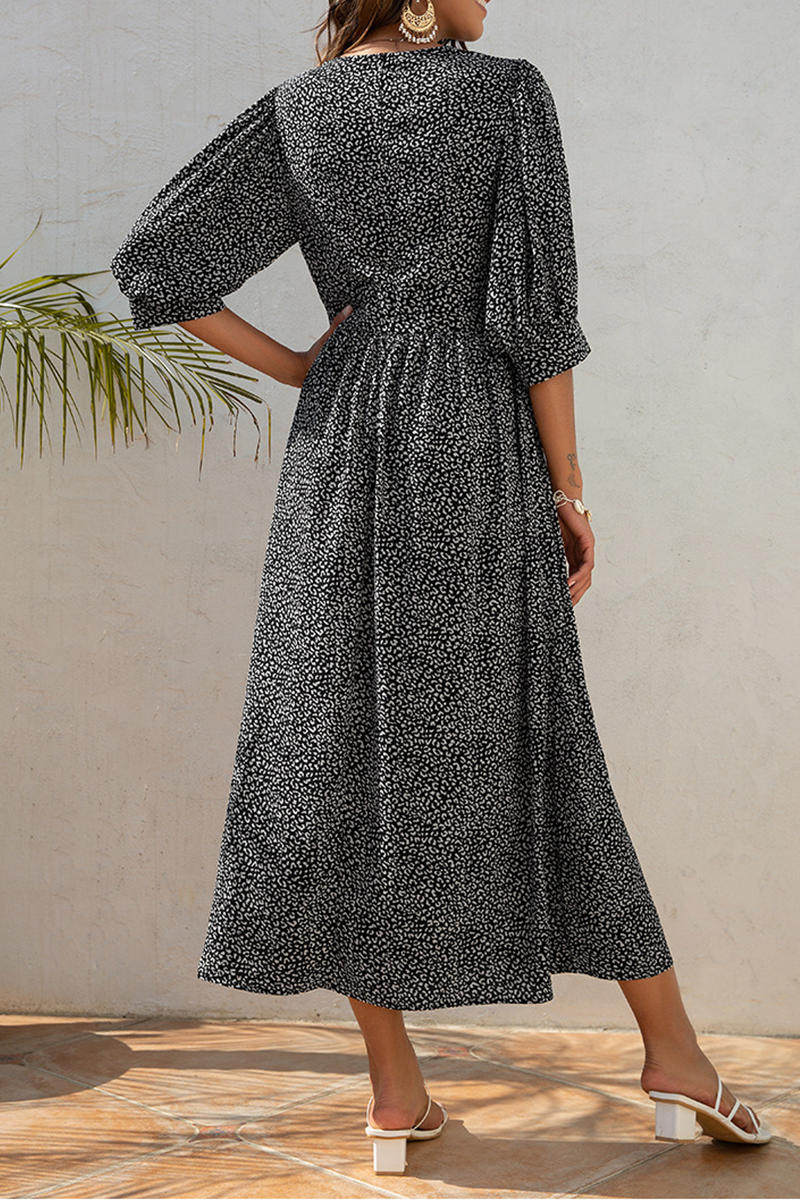 Elegant Floral Fold V Neck A Line Dresses
