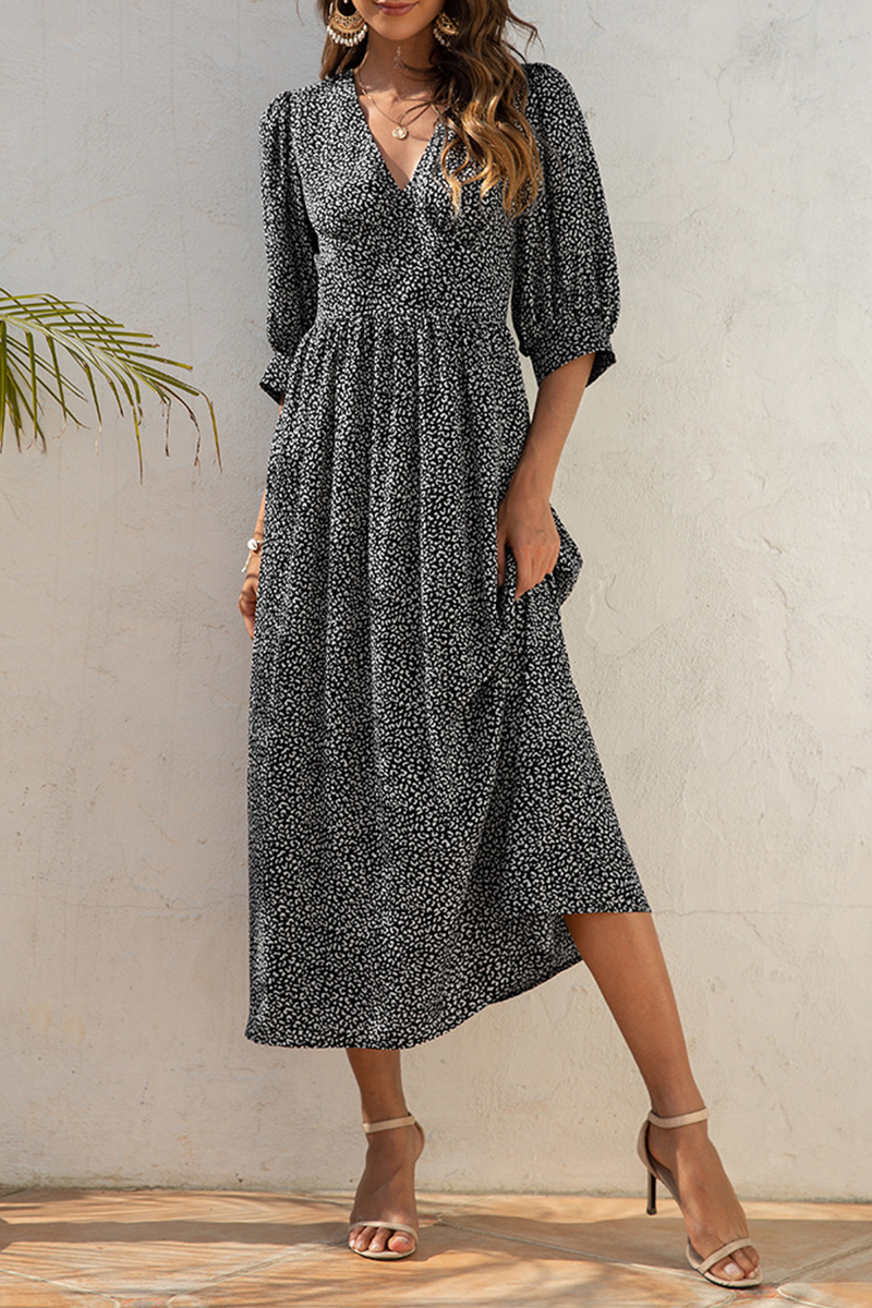 Elegant Floral Fold V Neck A Line Dresses