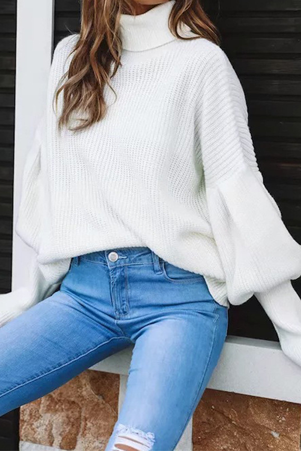 Casual Solid Split Joint Turtleneck Tops Sweater(3 colors)