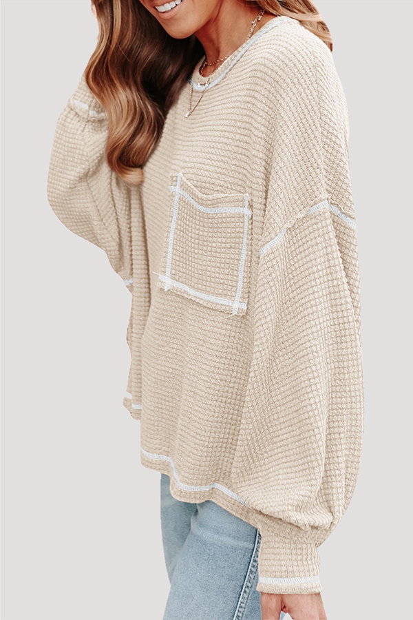 Casual Solid Split Joint Pocket O Neck Tops(6 colors)