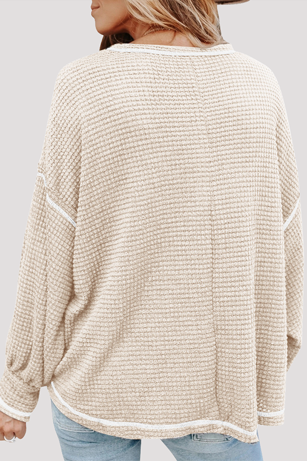 Casual Solid Split Joint Pocket O Neck Tops(6 colors)