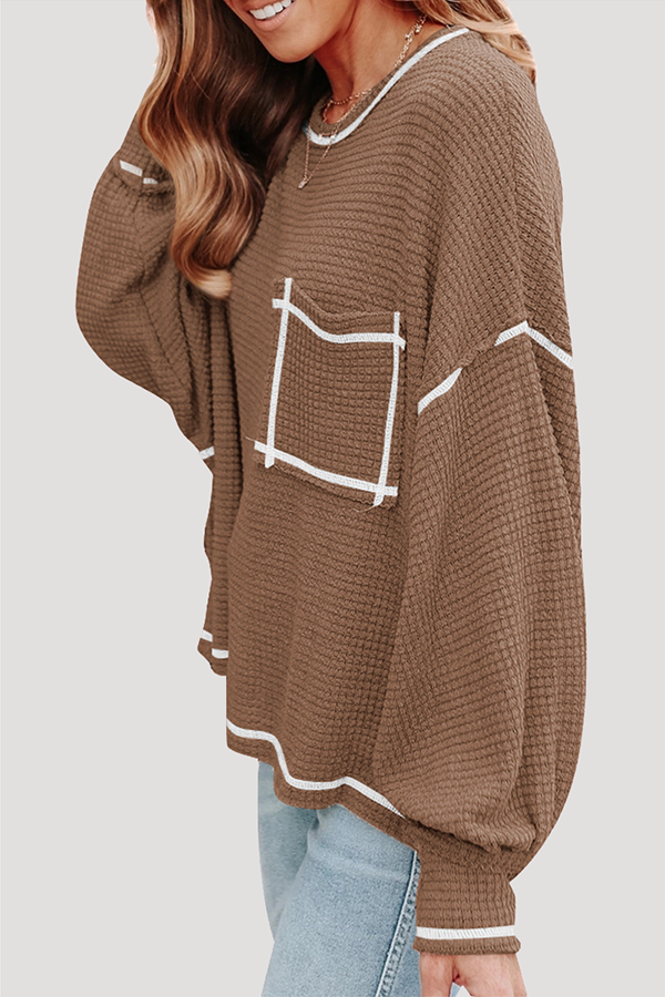 Casual Solid Split Joint Pocket O Neck Tops(6 colors)
