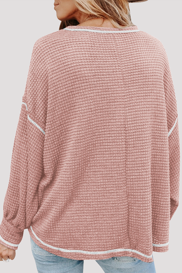 Casual Solid Split Joint Pocket O Neck Tops(6 colors)