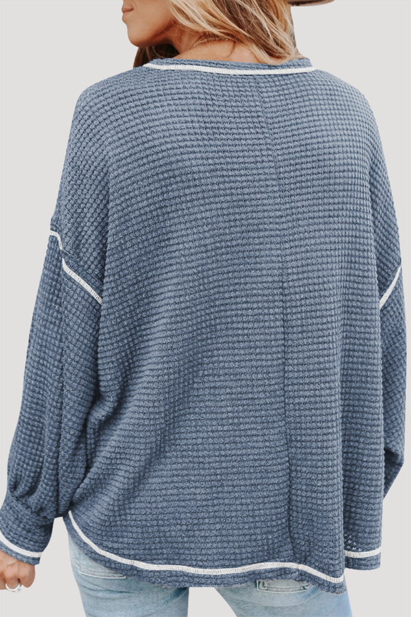 Casual Solid Split Joint Pocket O Neck Tops(6 colors)