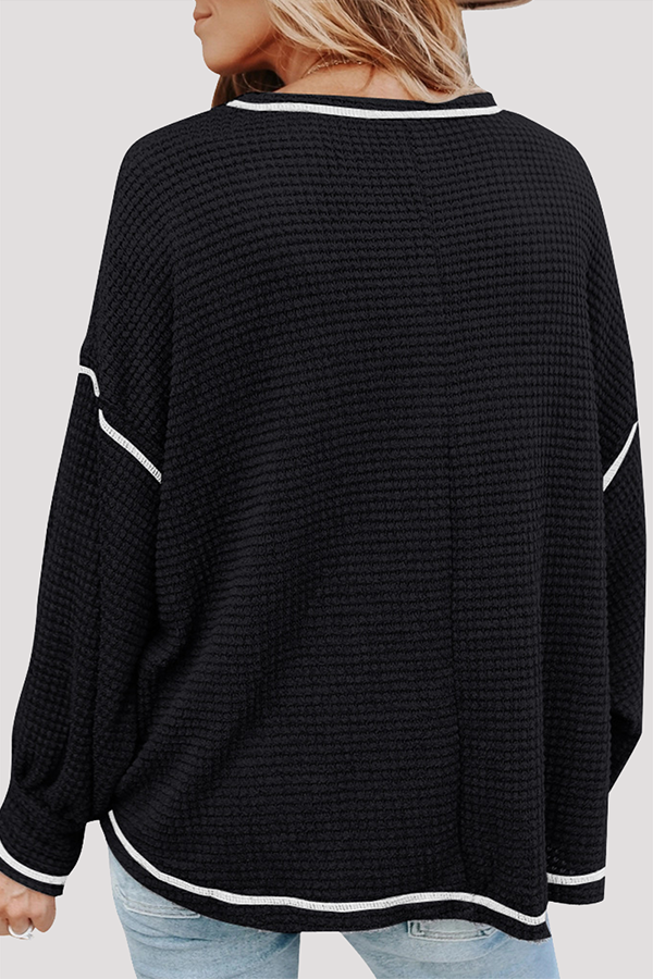 Casual Solid Split Joint Pocket O Neck Tops(6 colors)