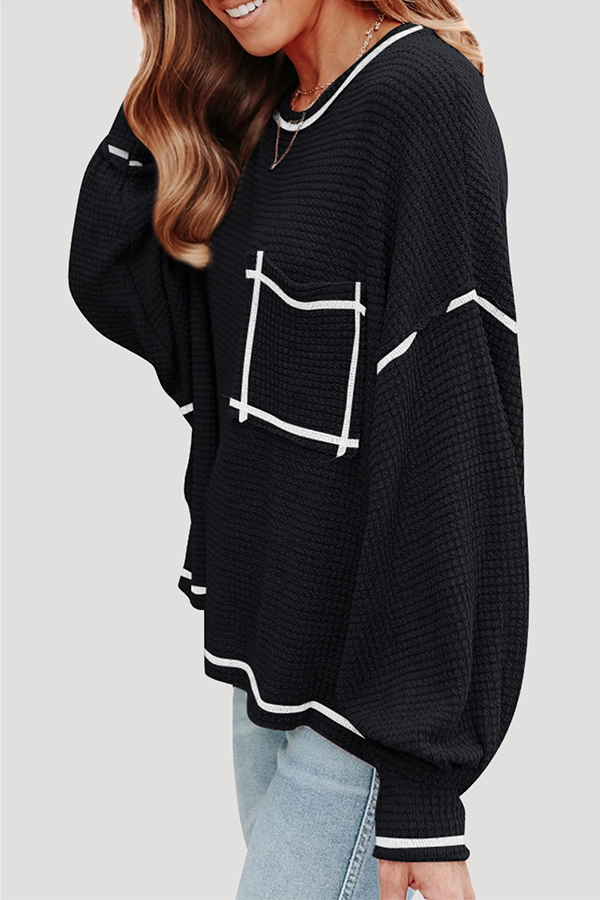 Casual Solid Split Joint Pocket O Neck Tops(6 colors)