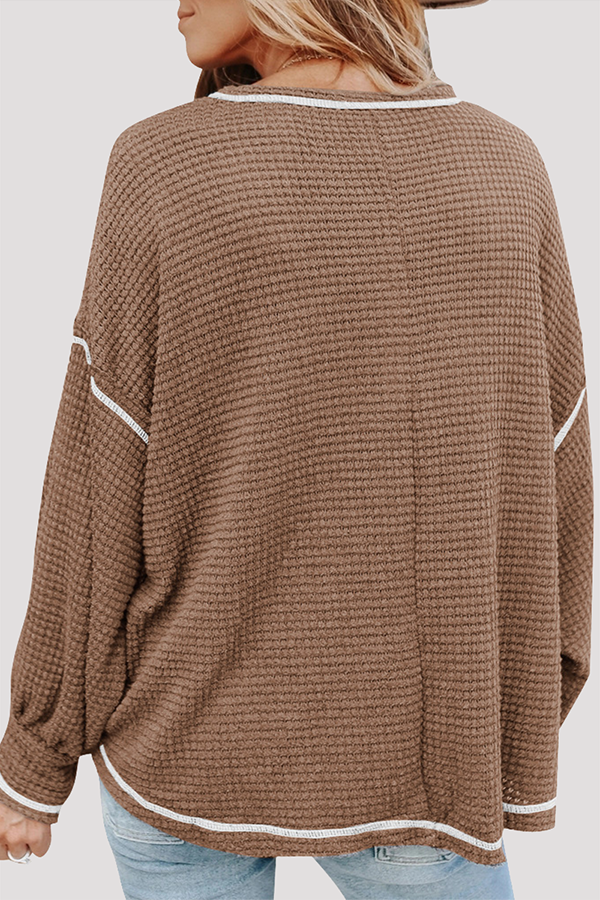 Casual Solid Split Joint Pocket O Neck Tops(6 colors)