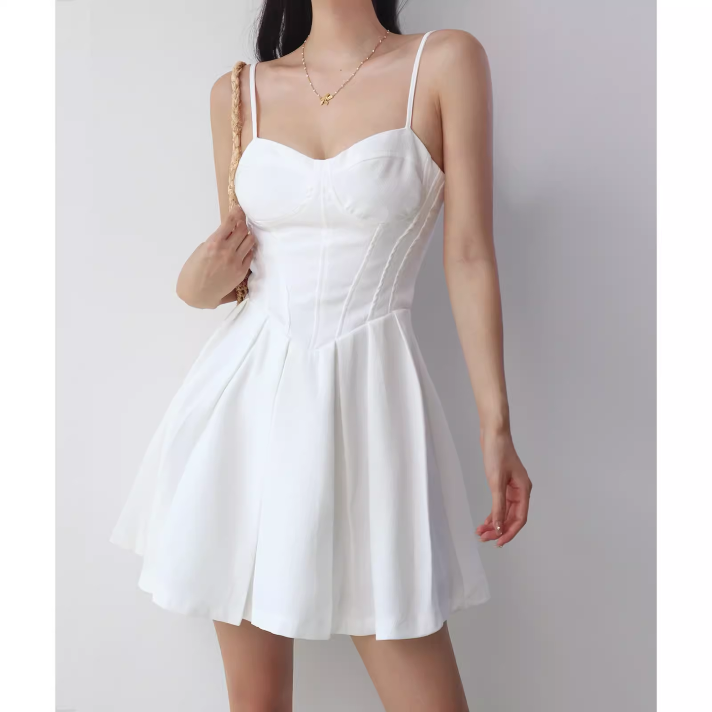 - White A-line Mini Dress GEU1363