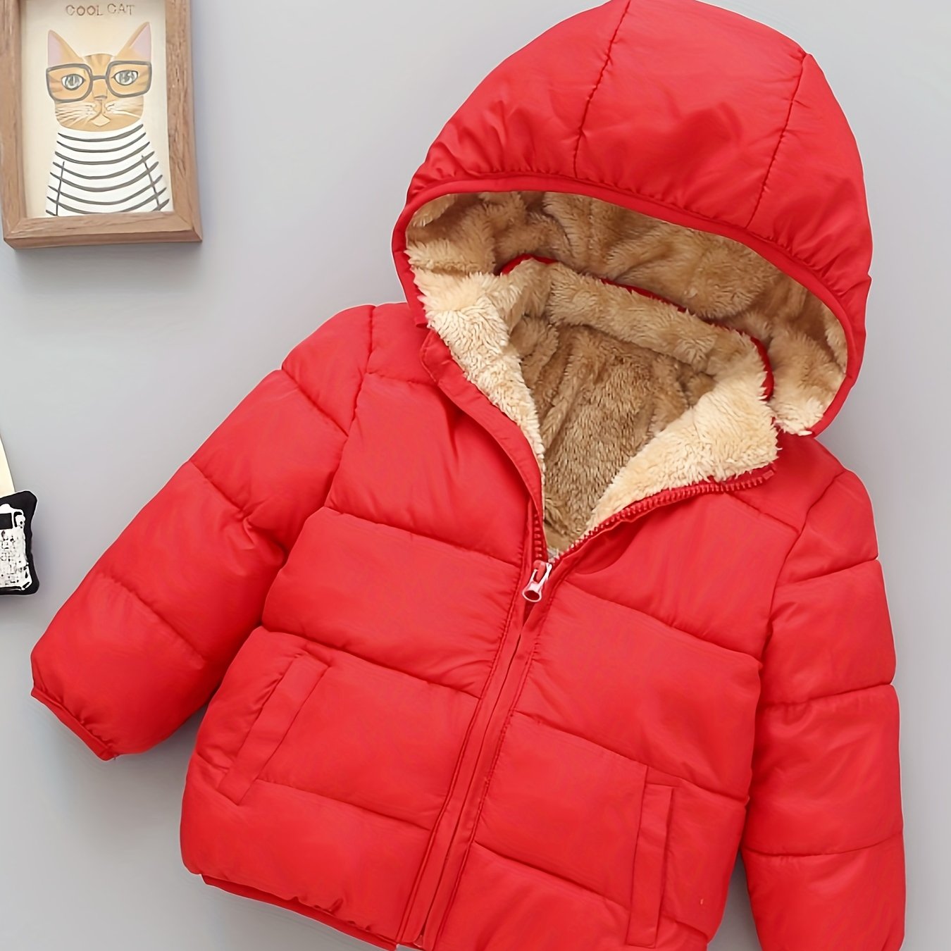 Kid's Fleece Lining Padded Jacket With Detachable Hood, Warm Zip Up Coat, Boy's Clothes For Winter Outdoor, As Gift