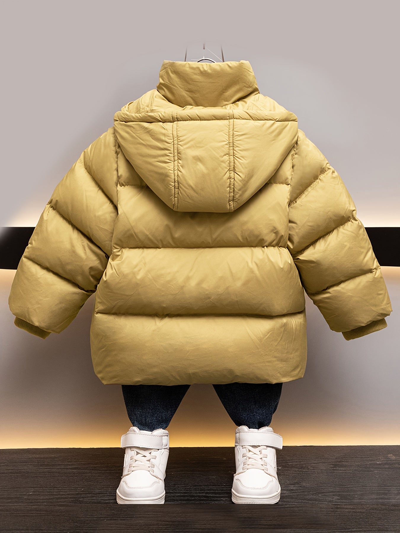 Cozy Winter Hooded Jacket for Boys - Soft Cotton-Padded, Solid Color, Stand Collar, Warm Zip-Up Coat, Perfect for Outdoor Play, Ideal Gift for Kids