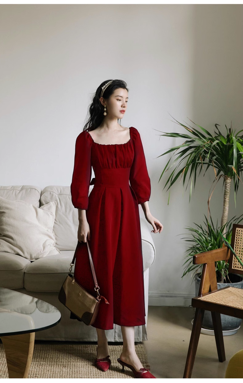 - Retro red three quarter sleeve dress GEU1547
