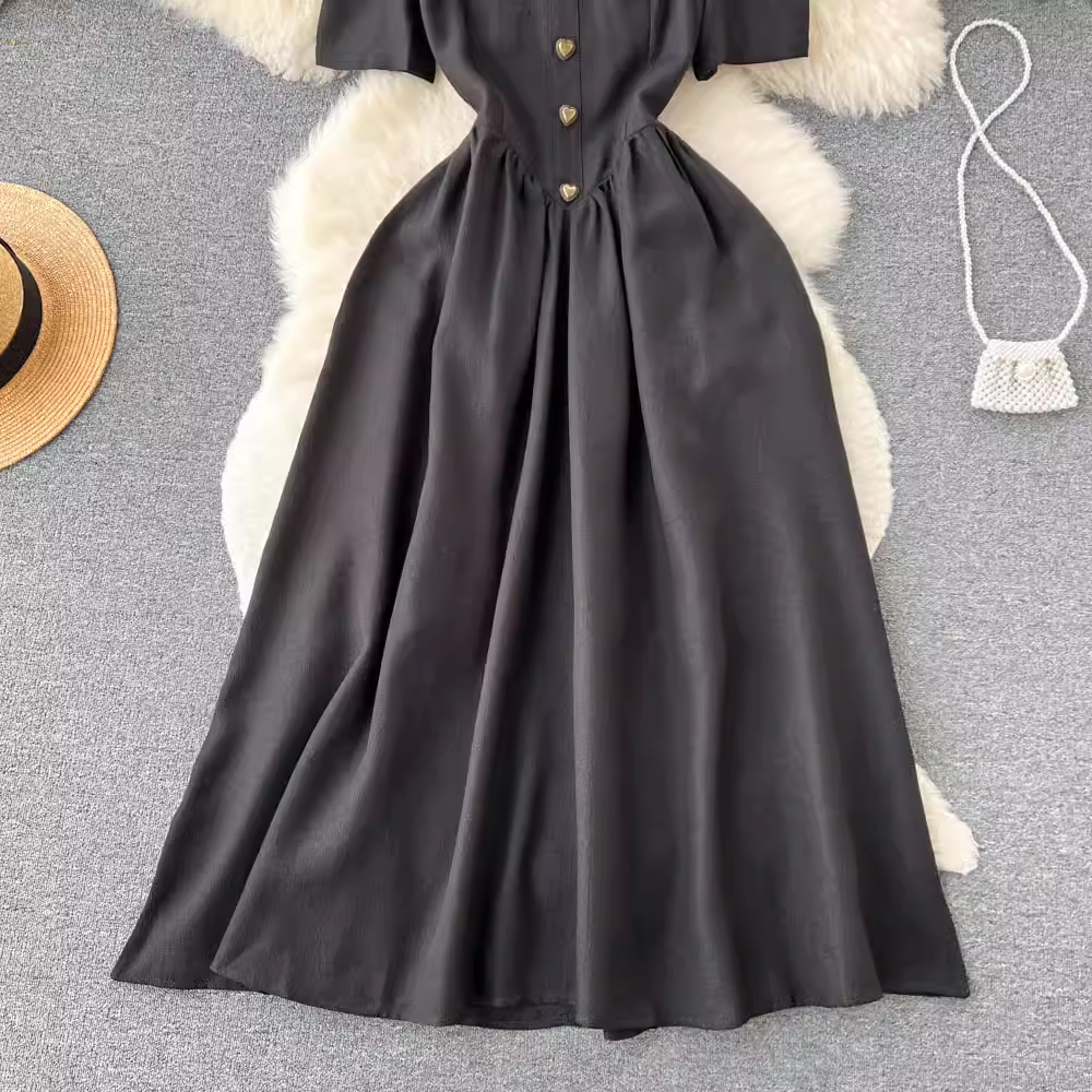 - New summer dress black short sleeve long dress GEU1184