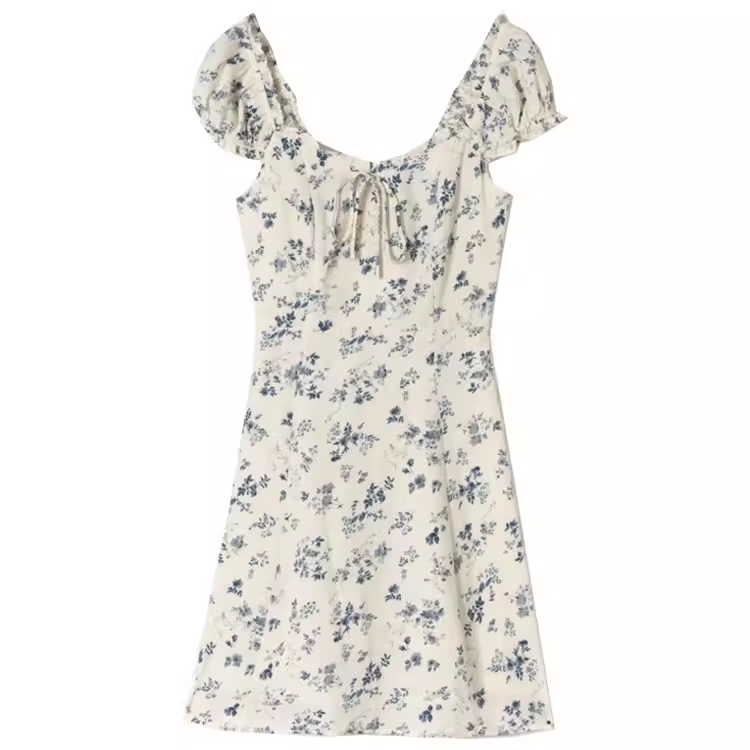 - Floral neckline square neck dress GEU1360