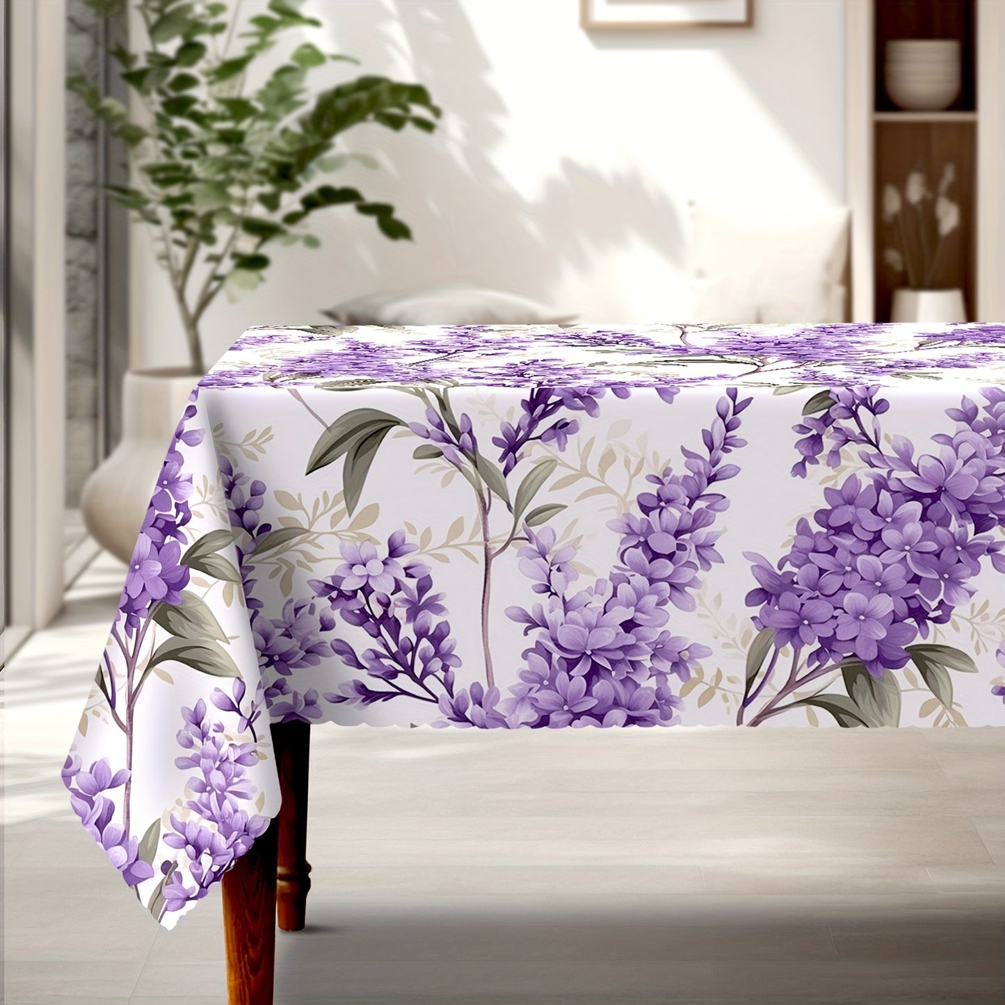 1 Pc Elegant Vintage Floral Tablecloth – Waterproof & Wrinkle-Resistant, Beautiful Lavender Design for Indoor/Outdoor Dining, Perfect for Spring/Summer Parties, Lunches, Dinners, and Easter Celebrations