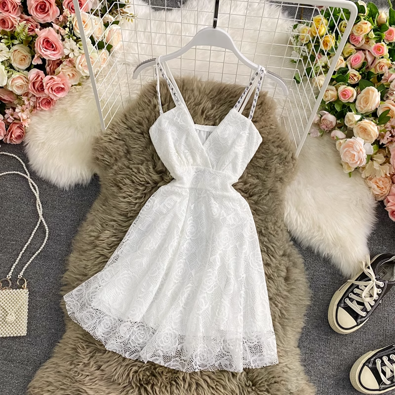 - Trendy A-line Lace Short Dress GEU593