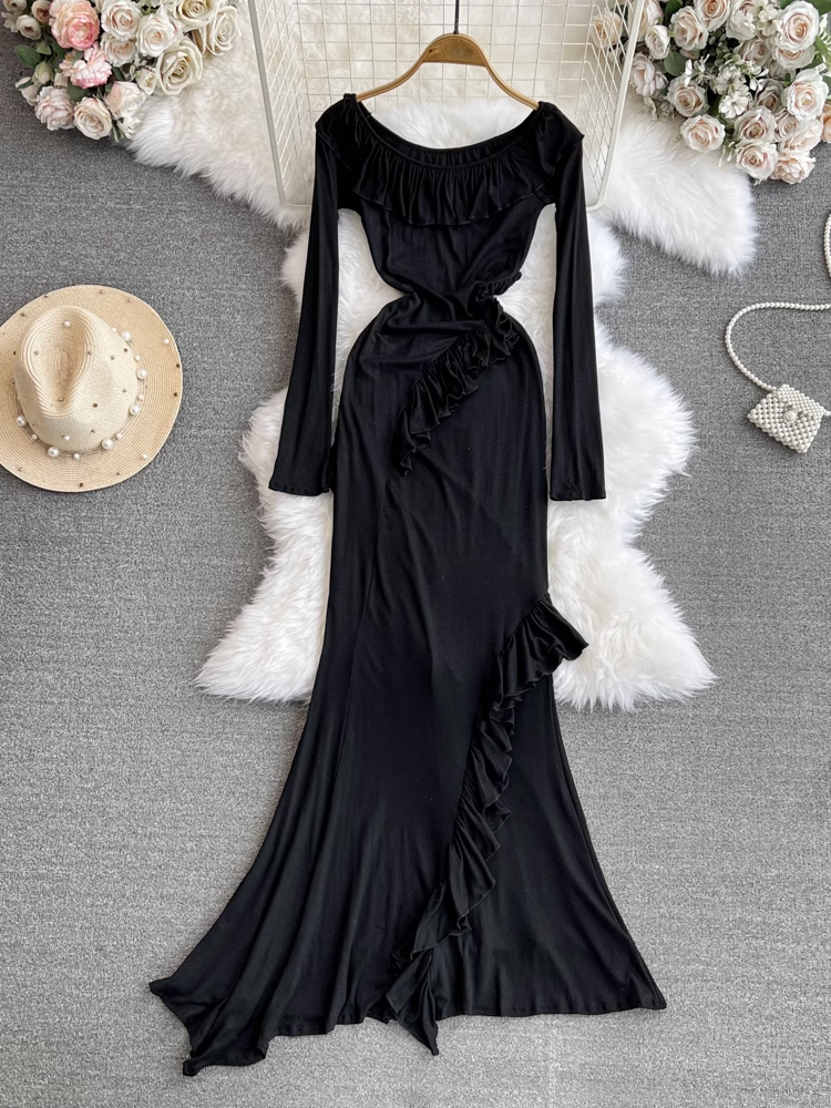 - Black Long Sleeves Mermaid Dress GEU912
