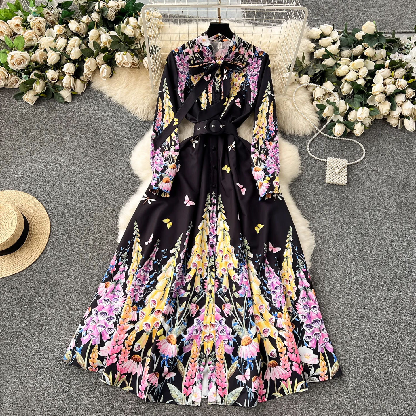 - Retro palace style long printed elegant dress GEU1169