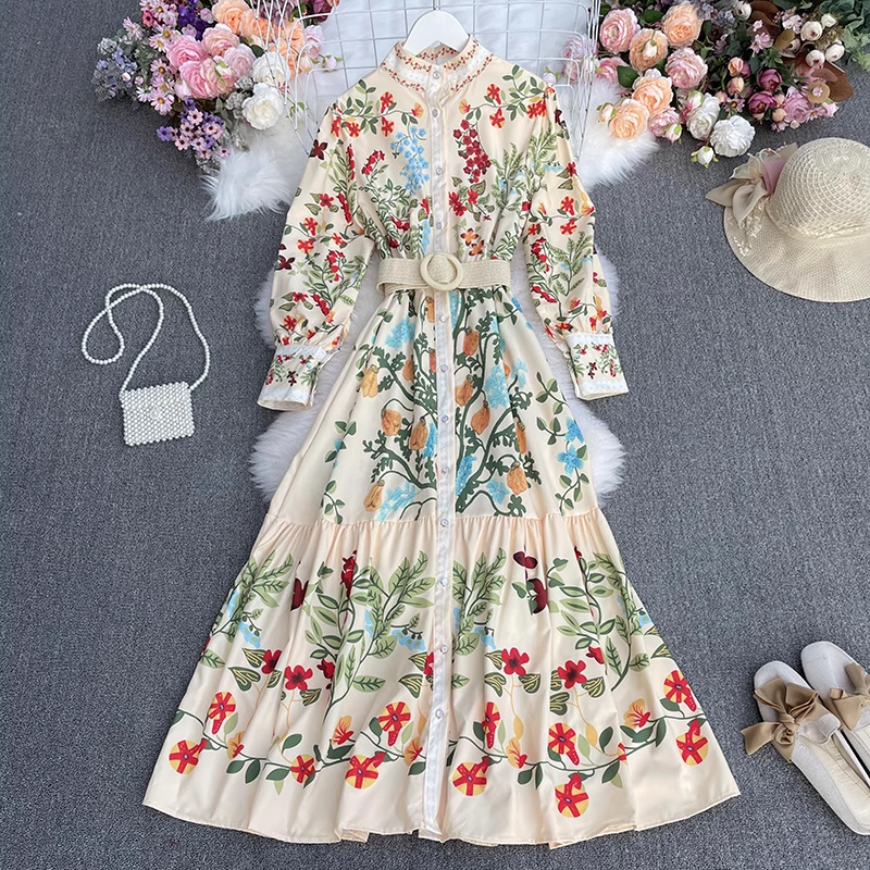 - retro printed long maxi dress GEU521