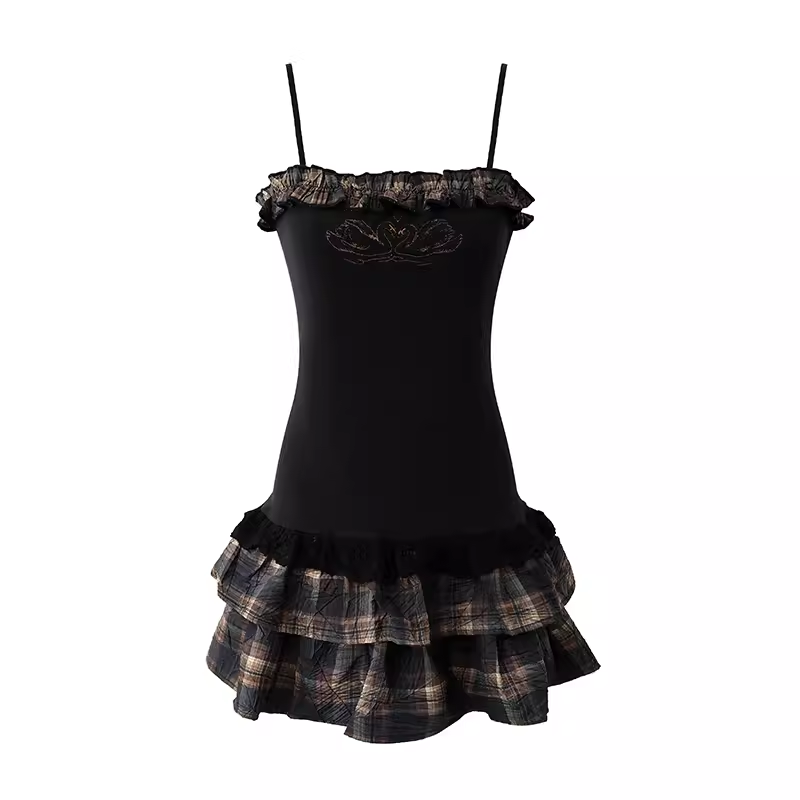 - A-line Black Mini Dress GEU1357