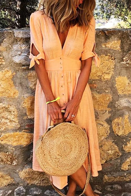 vmtvr - Button Knot Sleeve Dress