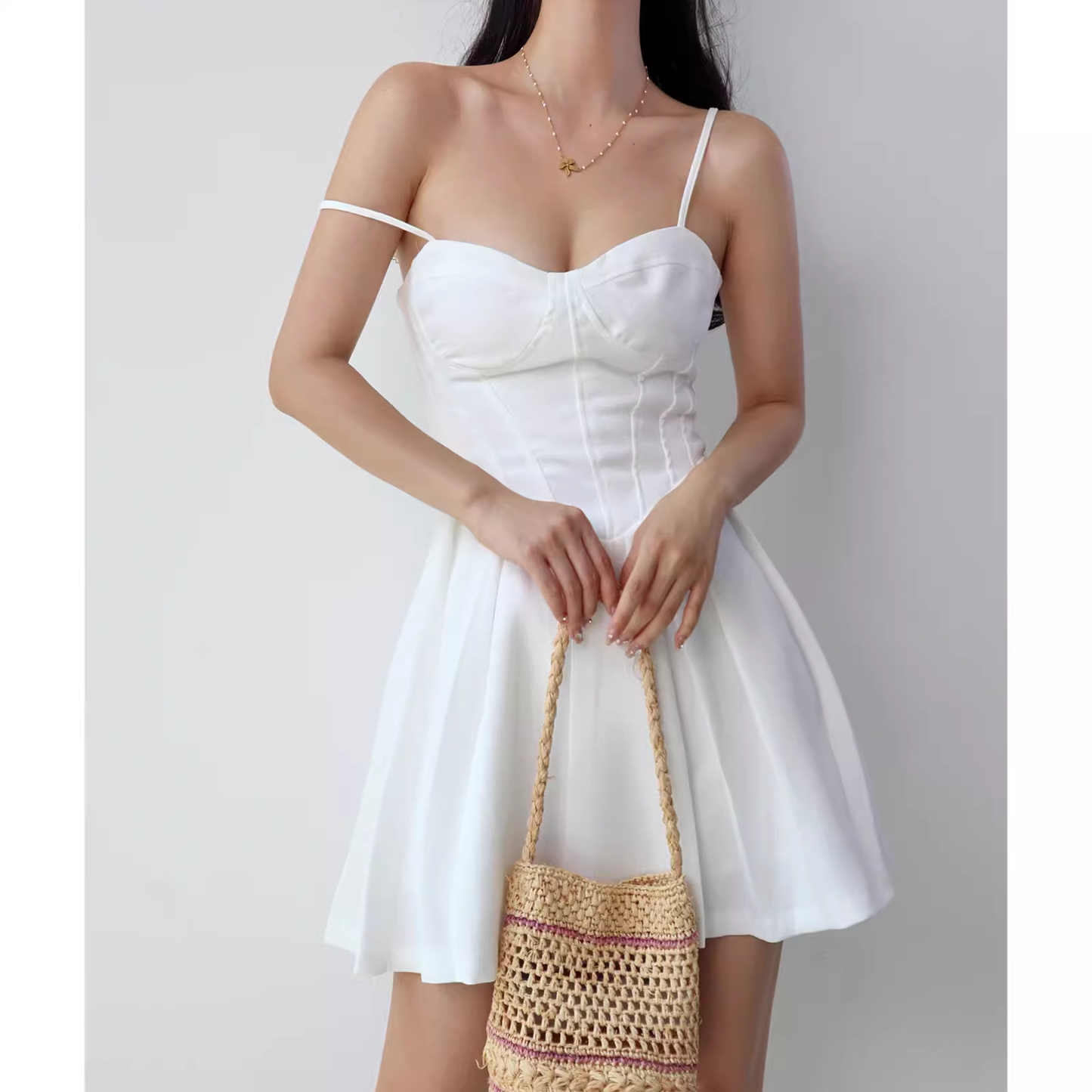 - White A-line Mini Dress GEU1363