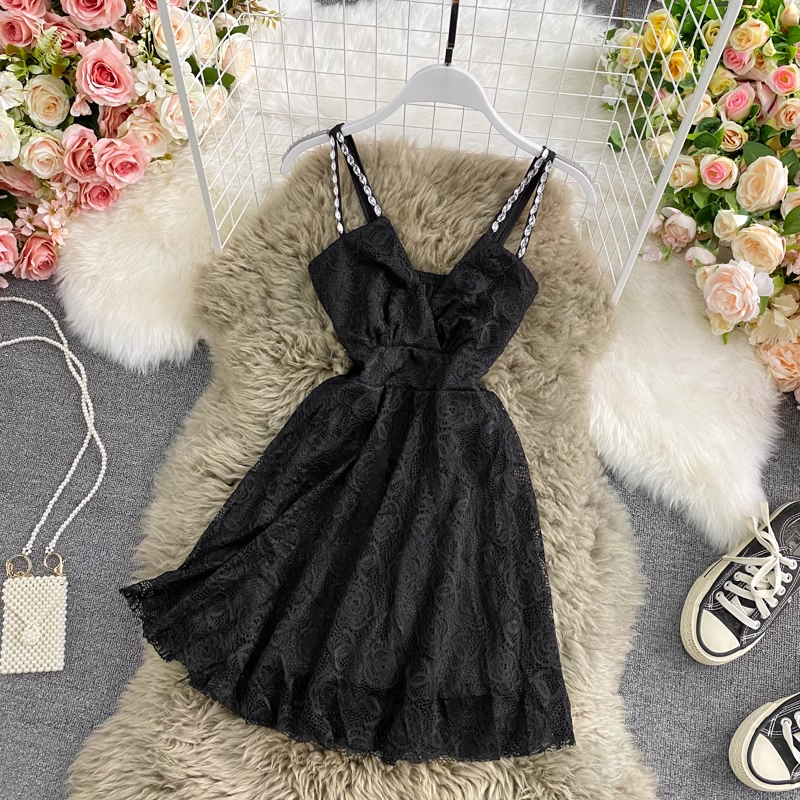 - Trendy A-line Lace Short Dress GEU593