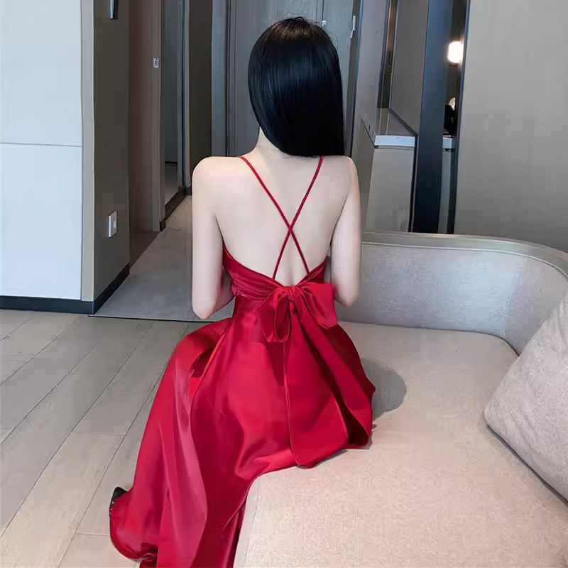 - Red Backless Summer Dress GEU1495
