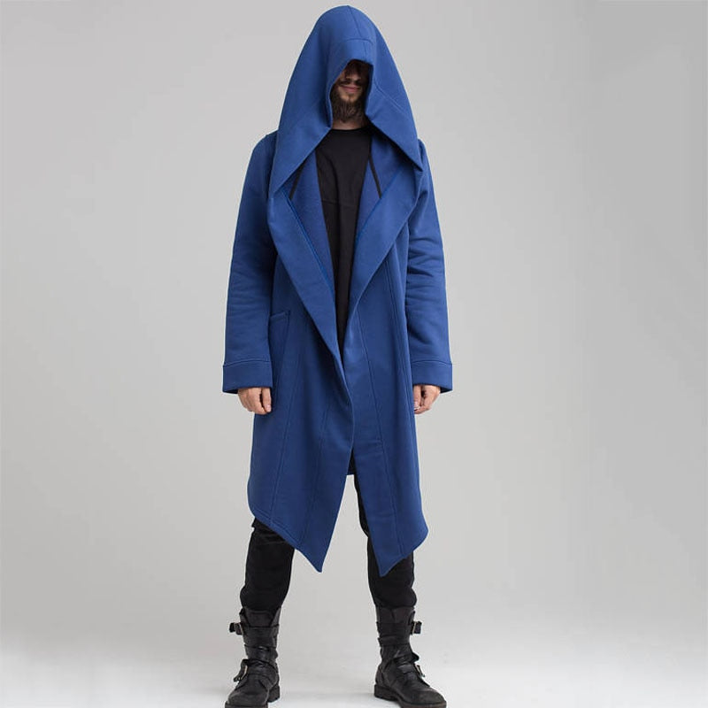 jiaabc New Men Winter Casual Hoodie Coat Solid Color Cardigan Cloak Coat Open Front Warm Long Outwear Autumn Winter