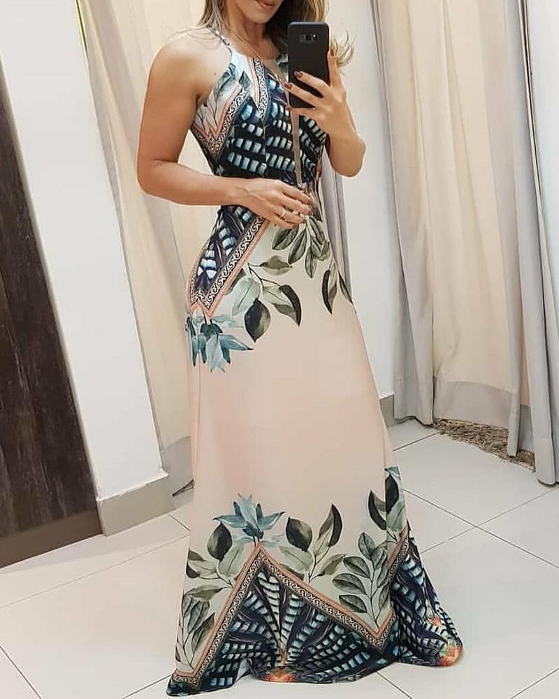 vmtvr - Back to School Summer Women Sleeveless Elegant Fashion Party Dresses Vacation Holiday Tripical Print Spaghetti Strap Maxi Dress