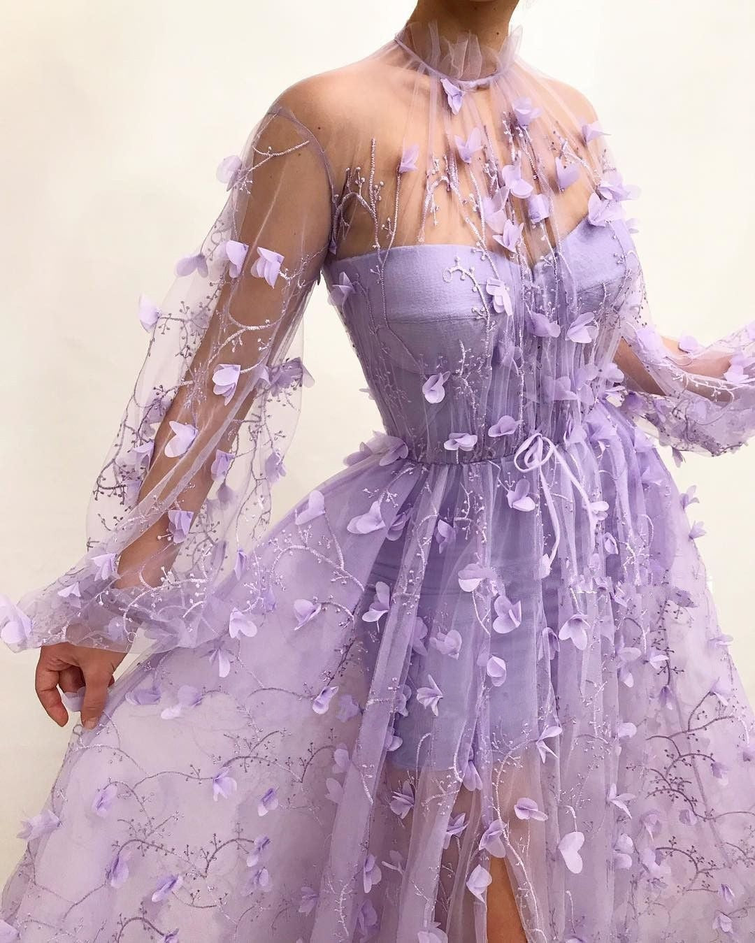 vmtvr Women's Fashion 3D Flower Embroidered Mesh Tulle Dress Party Night Nightclub Purple Gauze Evening Prom Dress Female See Through