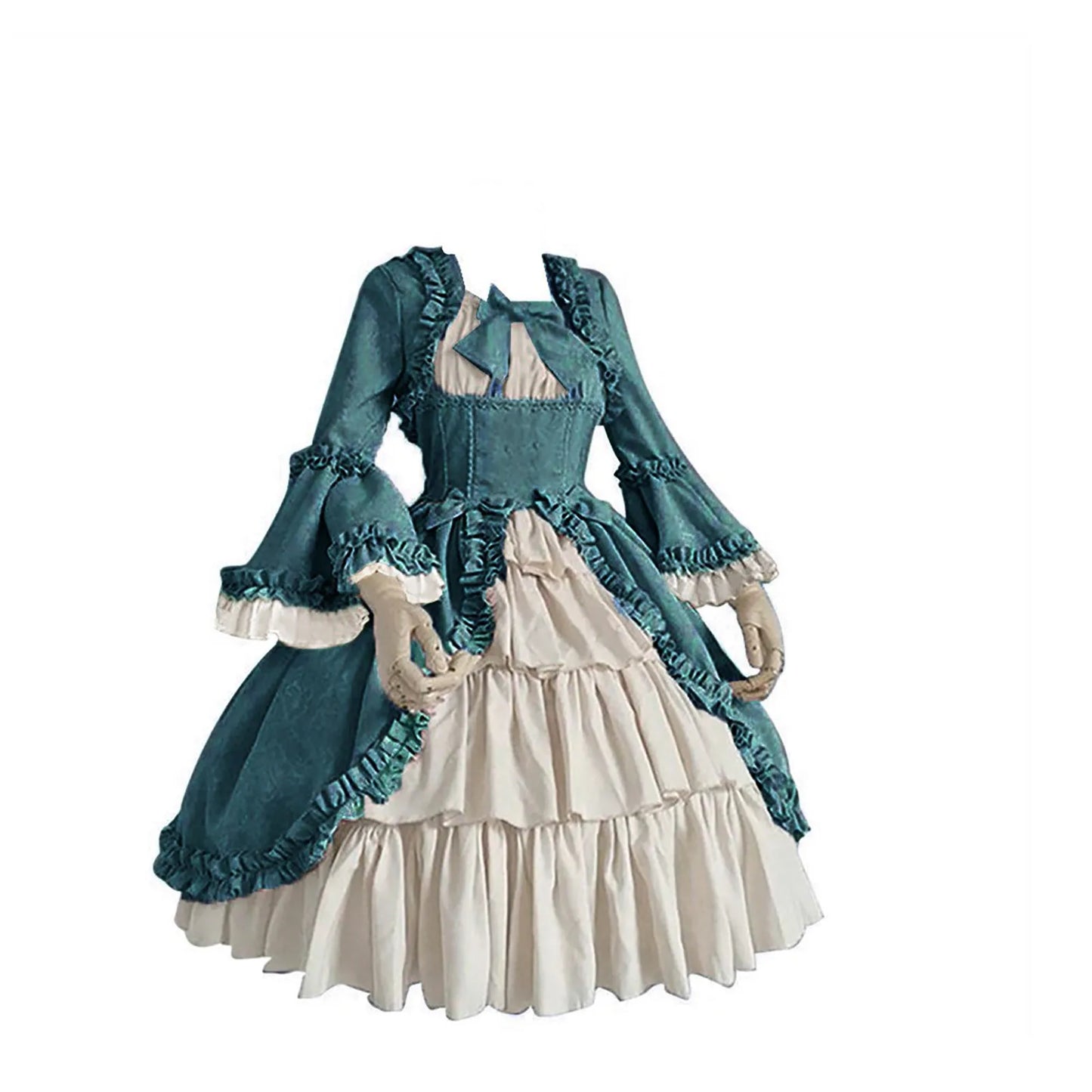 vmtvr - Medieval Retro Gothiced Court Dress Royal Lady Ball Dress Square Neck Tight Waist Bowknot Women Elegant Costume vestido ropa