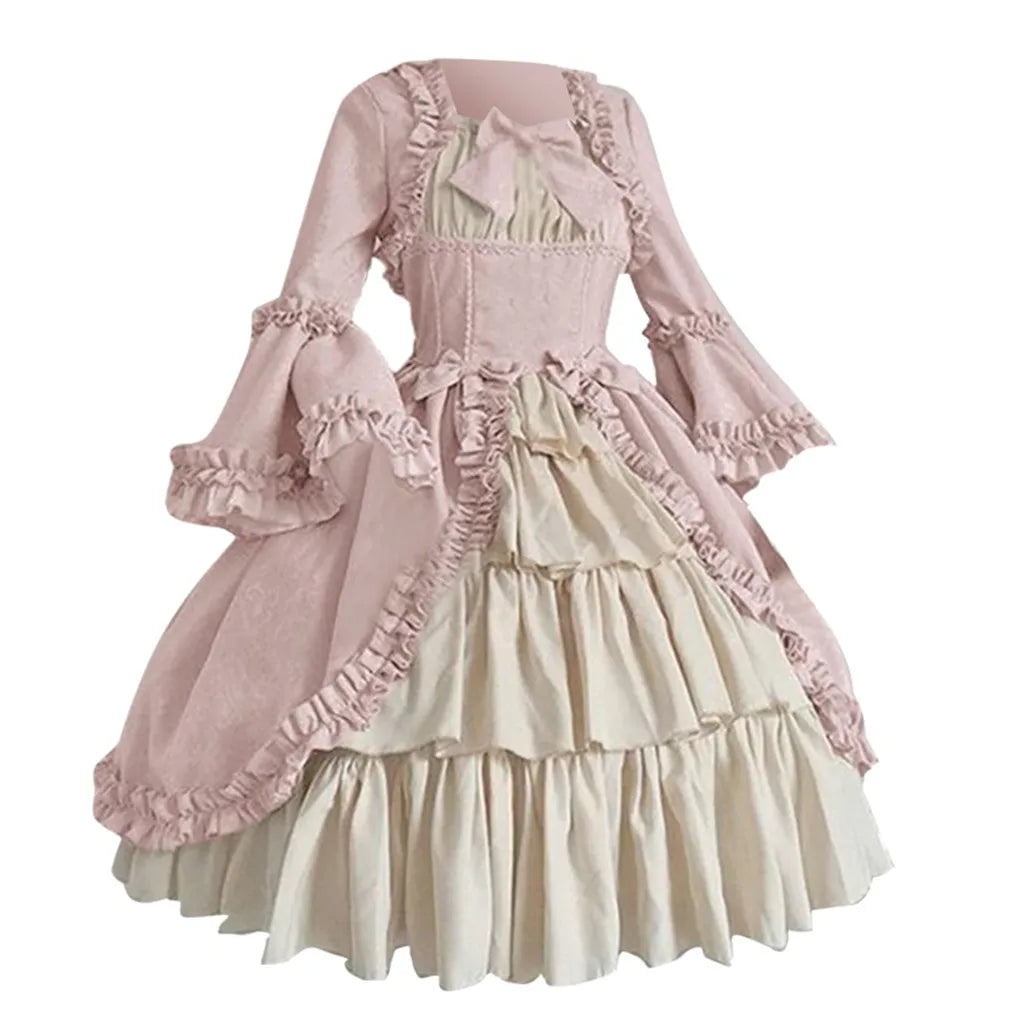 vmtvr - Medieval Retro Gothiced Court Dress Royal Lady Ball Dress Square Neck Tight Waist Bowknot Women Elegant Costume vestido ropa