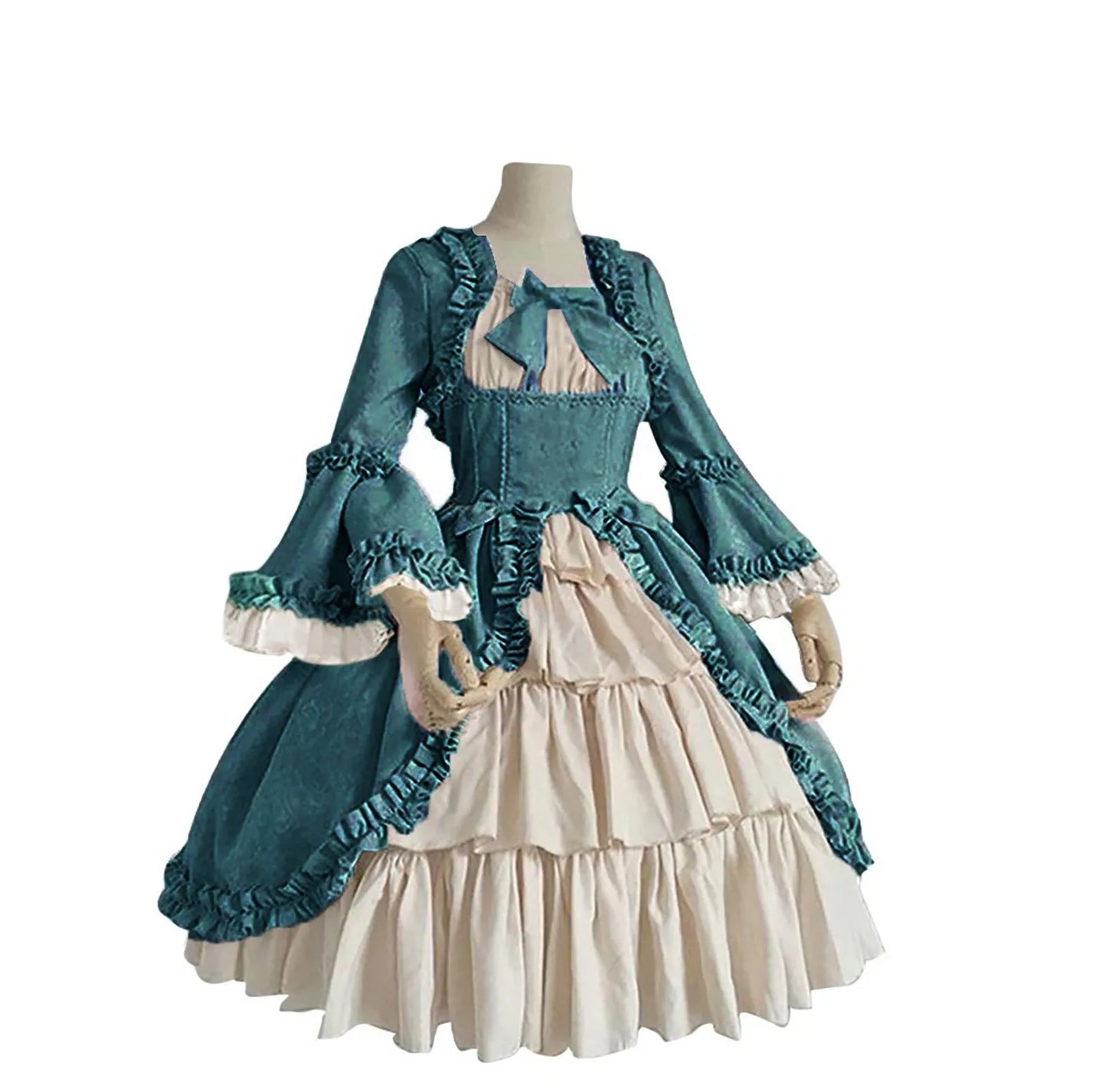 vmtvr - Medieval Retro Gothiced Court Dress Royal Lady Ball Dress Square Neck Tight Waist Bowknot Women Elegant Costume vestido ropa