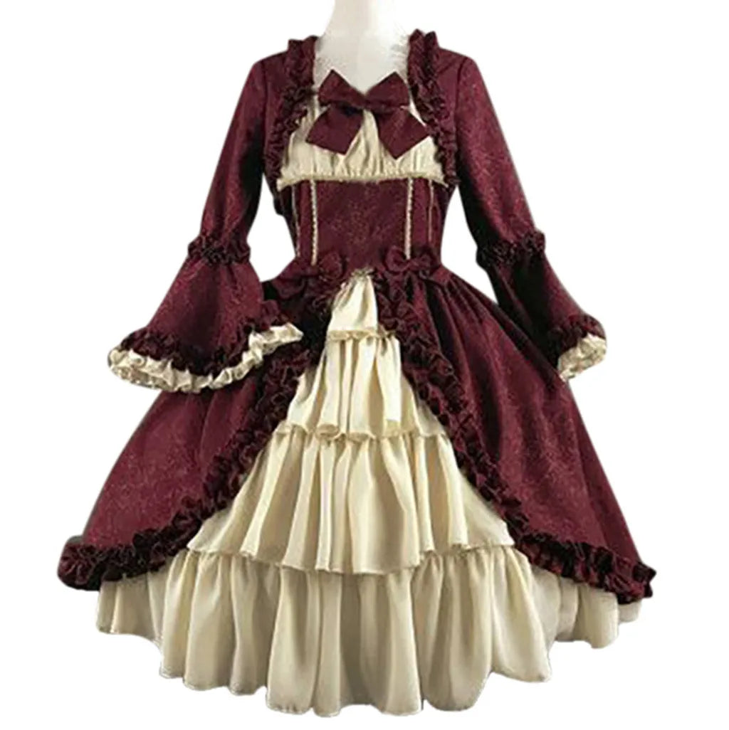 vmtvr - Medieval Retro Gothiced Court Dress Royal Lady Ball Dress Square Neck Tight Waist Bowknot Women Elegant Costume vestido ropa