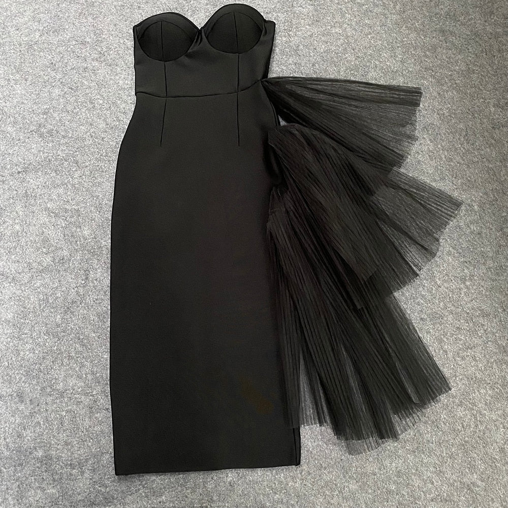 vmtvr - New Bandage Dress Sexy Bodycon Women Mesh Strapless Party Club Evening Elegant Black White Clothes