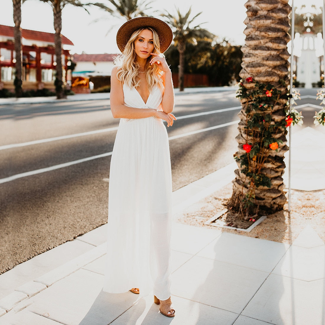 vmtvr - Summer Women's Lace Dress Strapless Patchwork Rayon Long Dress Tie Up Backless Boho Dress V-neck Maxi Robes Party Dresses