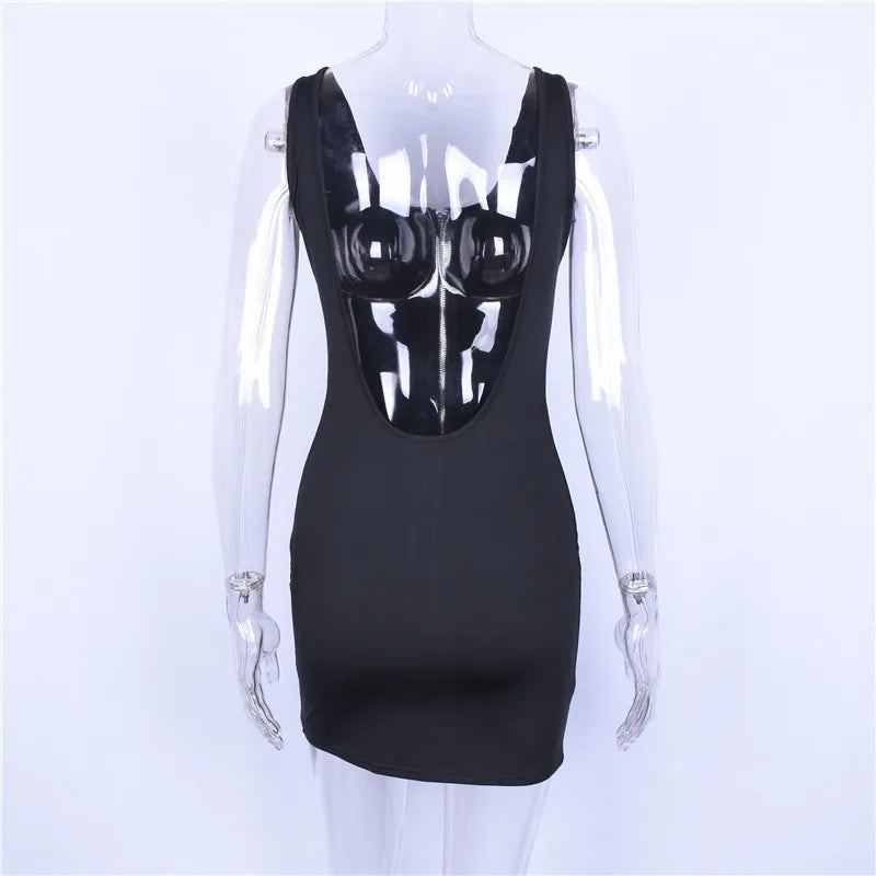 - backless bodycon front zipper mini dress 2018 summer autumn women sexy sleeveless balck solid party zip dresses