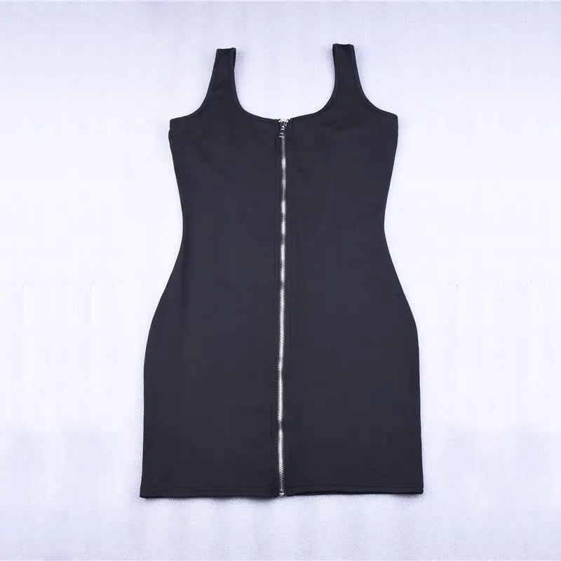 - backless bodycon front zipper mini dress 2018 summer autumn women sexy sleeveless balck solid party zip dresses