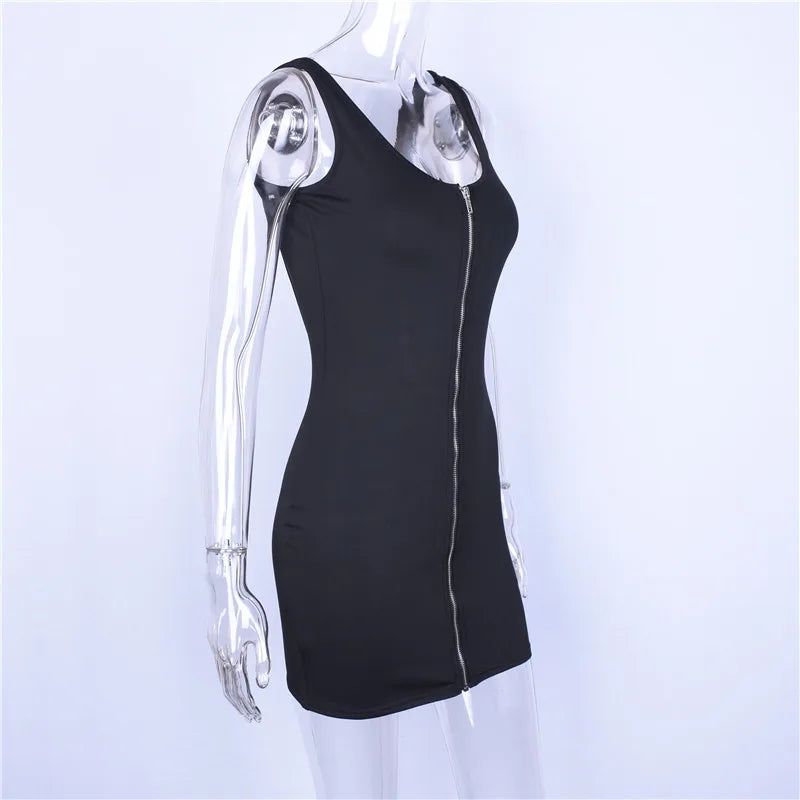 - backless bodycon front zipper mini dress 2018 summer autumn women sexy sleeveless balck solid party zip dresses