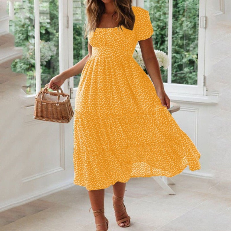 Vestidos Vintage Vintage Print Puff Sleeve summer Beach sweet dresses Casual Square collar floral maxi long dress festa