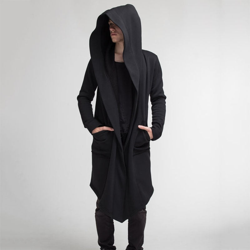 jiaabc New Men Winter Casual Hoodie Coat Solid Color Cardigan Cloak Coat Open Front Warm Long Outwear Autumn Winter