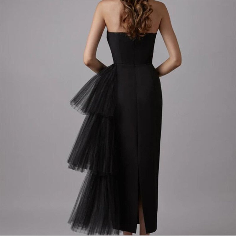 vmtvr - New Bandage Dress Sexy Bodycon Women Mesh Strapless Party Club Evening Elegant Black White Clothes