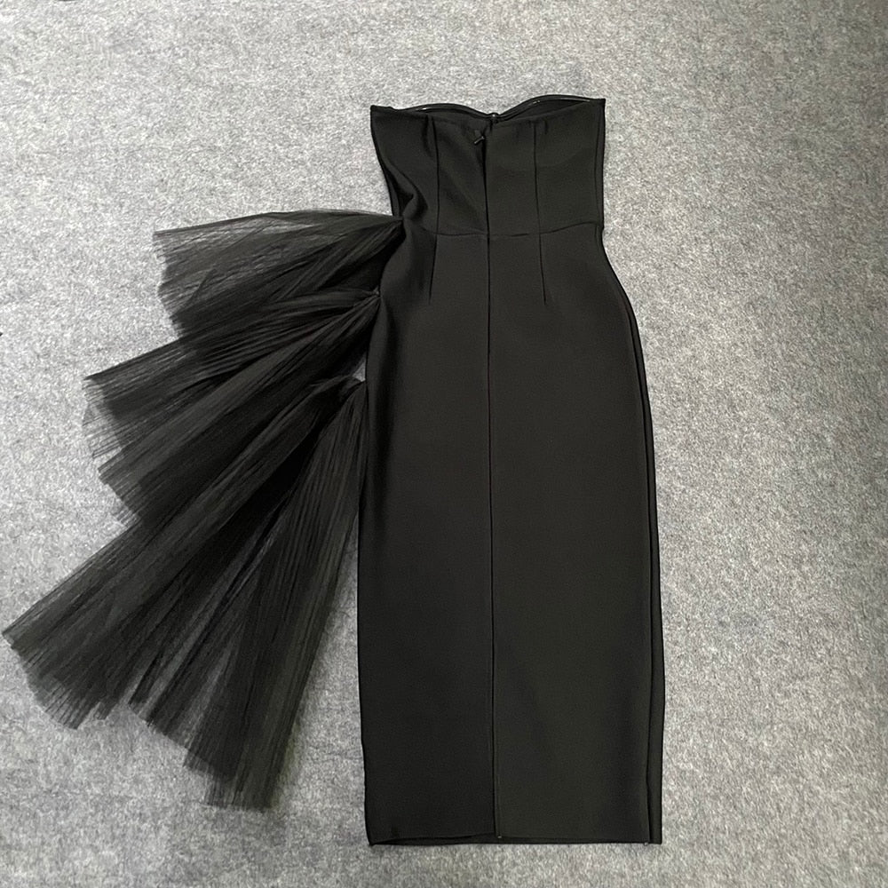 vmtvr - New Bandage Dress Sexy Bodycon Women Mesh Strapless Party Club Evening Elegant Black White Clothes