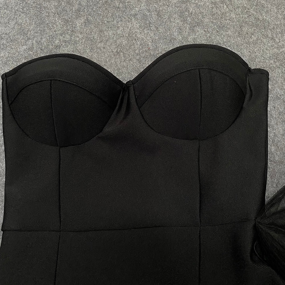 vmtvr - New Bandage Dress Sexy Bodycon Women Mesh Strapless Party Club Evening Elegant Black White Clothes