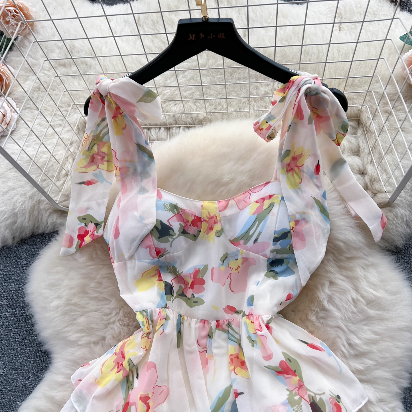 - Women's suspender floral dress summer chiffon dress GEU506